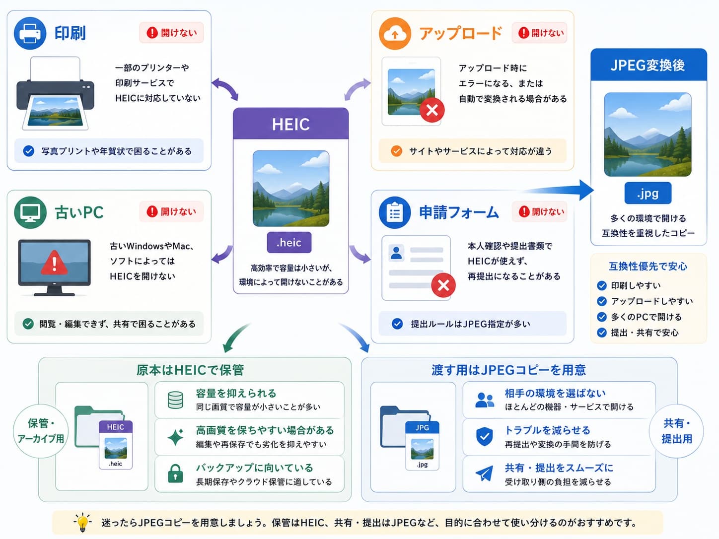 HEICで困る場面ごとにJPEGへ変換する判断フロー