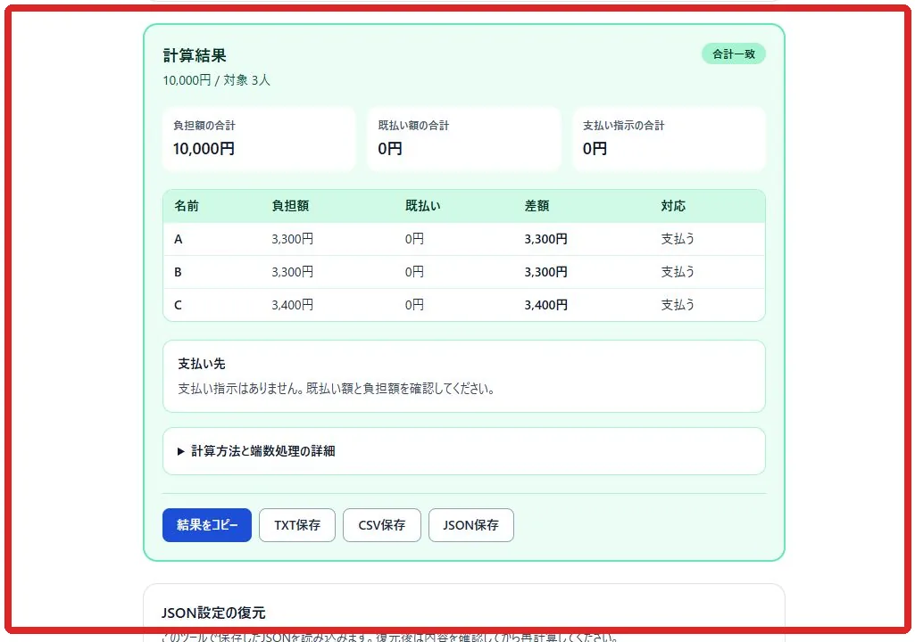 端数処理と端数担当の結果