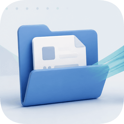 iOS風アイコンの完成例。青いフォルダーと書類の画像を角丸22%に切り抜き、四隅は透明