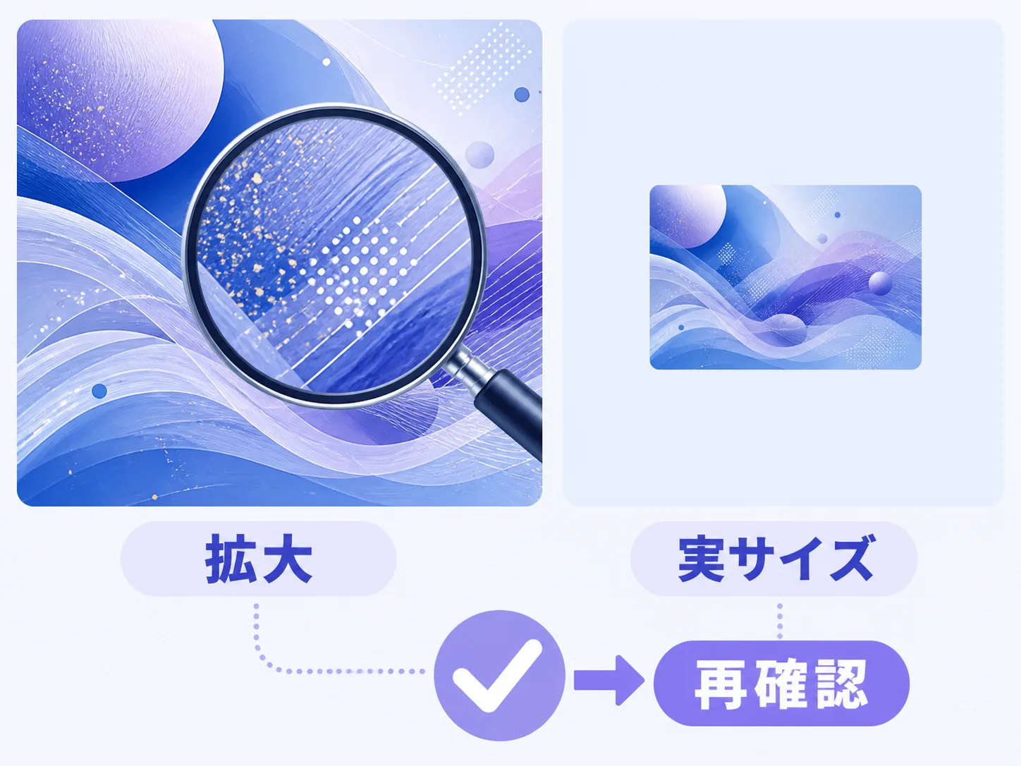 AI画像を実際の表示サイズで確認する比較イメージ