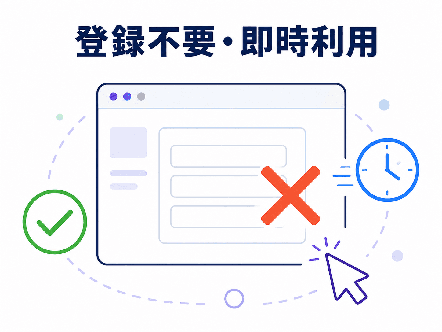 登録不要でツールをすぐ使えることを示した図解